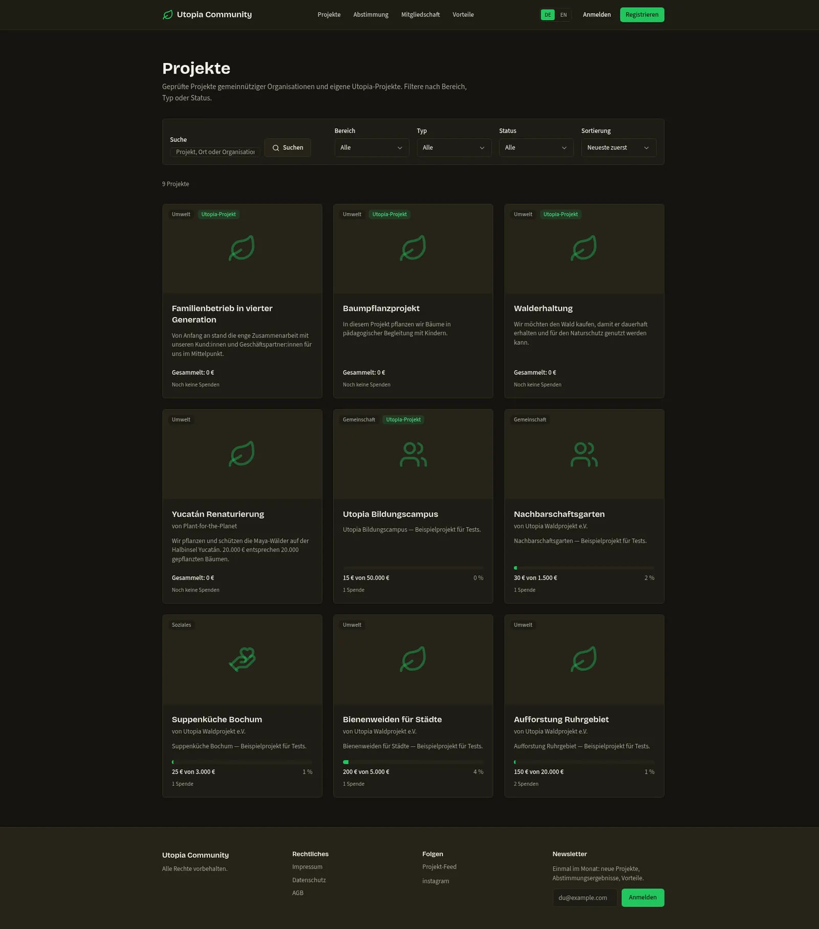 Projektübersicht der Utopia-Plattform